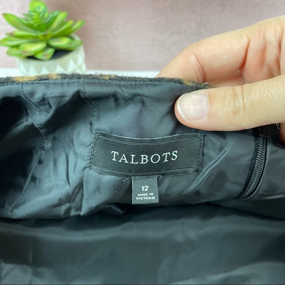 Talbots Wool Blend Black Brown Leopard Animal Pencil Straight Skirt Women 12 - Picture 2 of 4